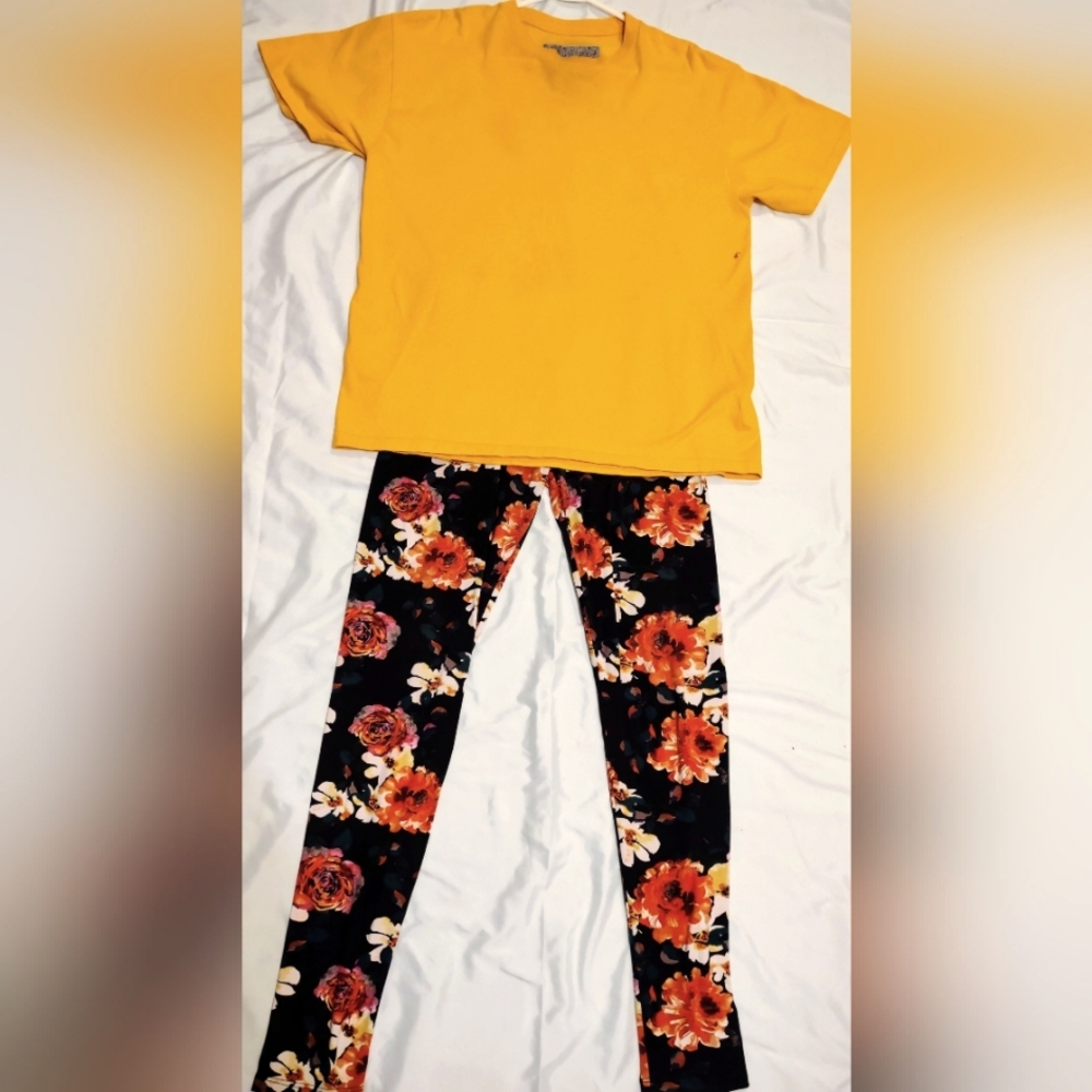 An outfit of Size Large Bobbi Brooks stretch pants and yellow tshirt size large